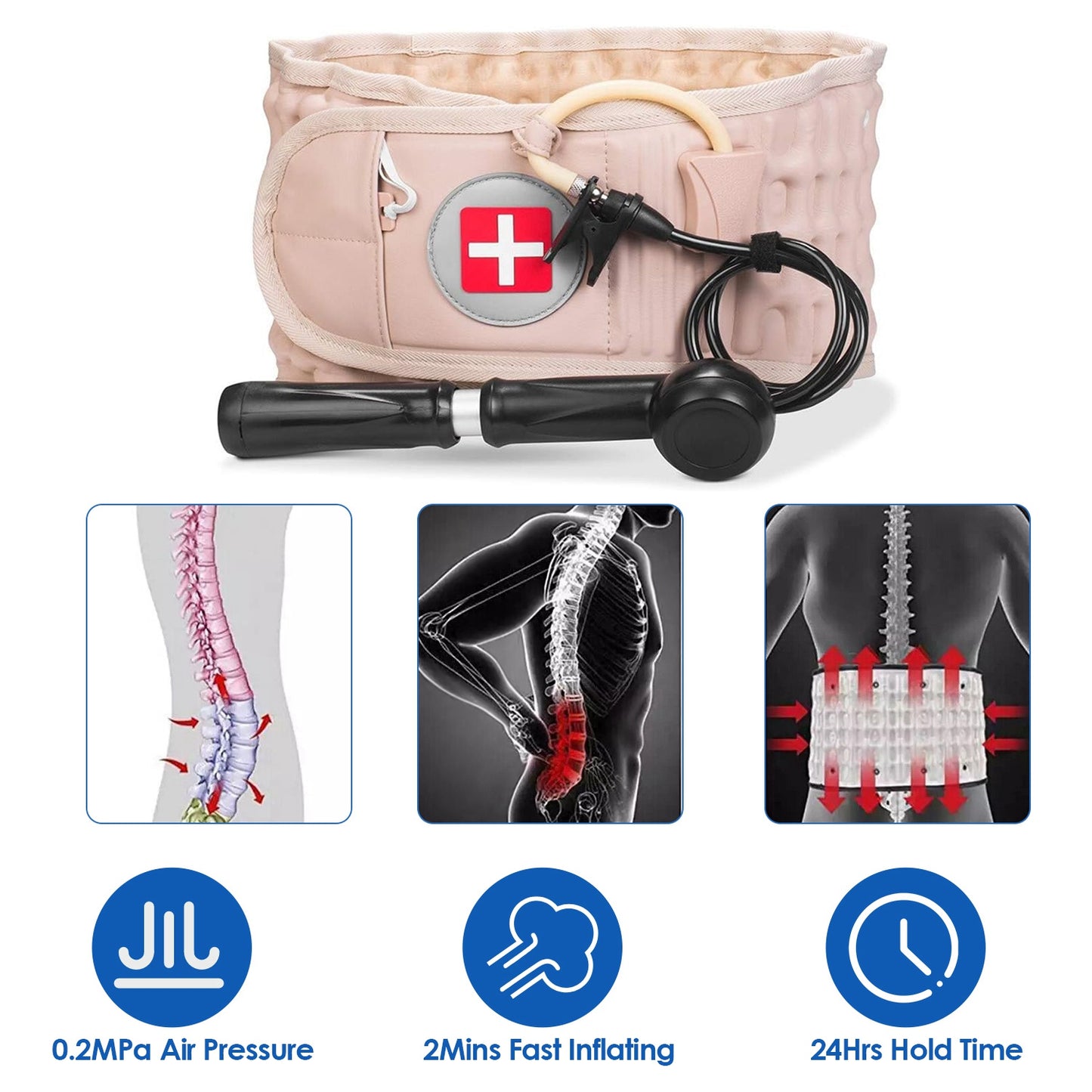 Health & Beauty Decompression Back Belt Lumbar Spine Support Lower Back Air Traction Device with Hand Pump Extension Pad for Men Women Pain Relief Fit For All Waist