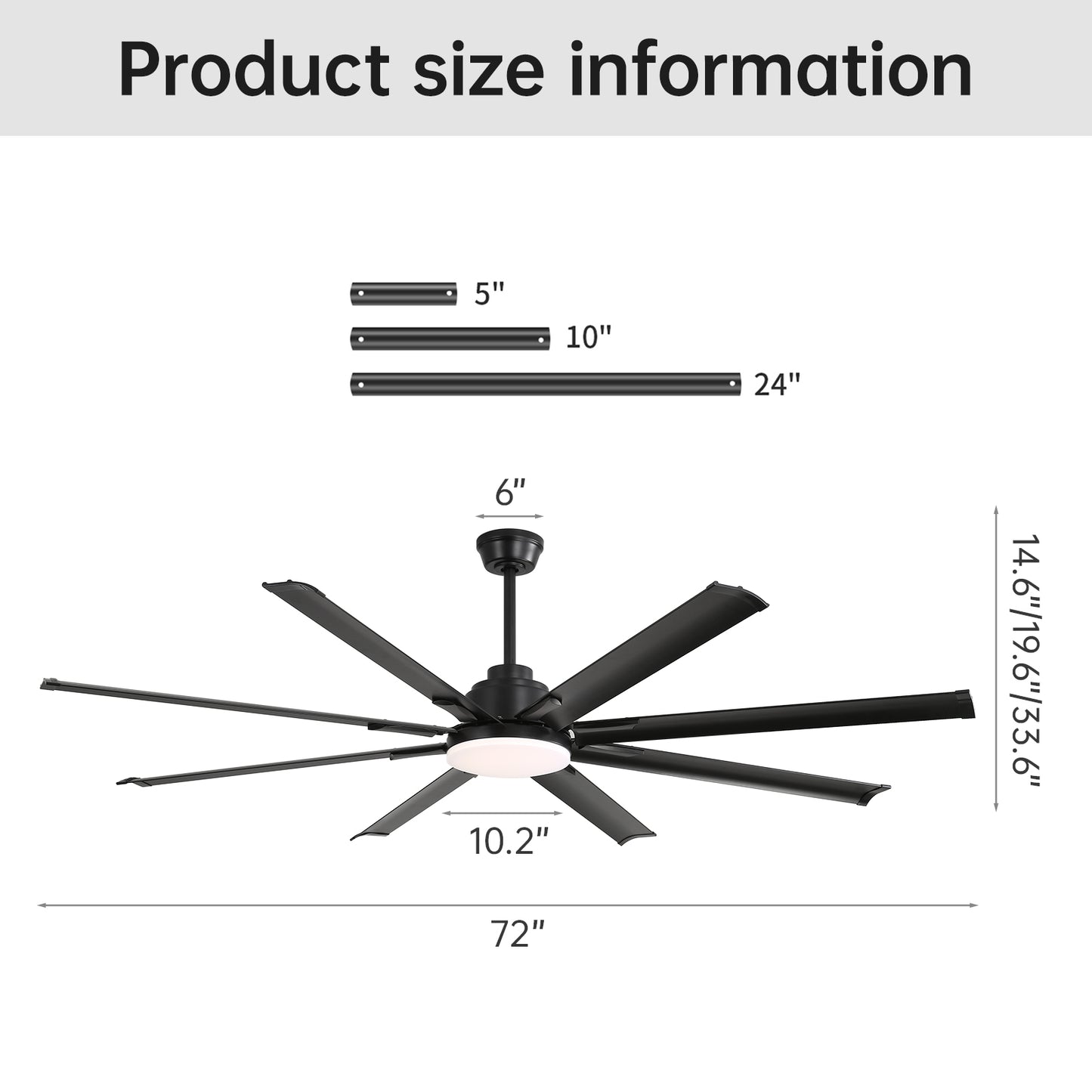 Household Appliances 72 Inch Modern Large Design Ceiling Fans With Smart Remote Control 6 Wind Speed DC Motor Black for Living Room