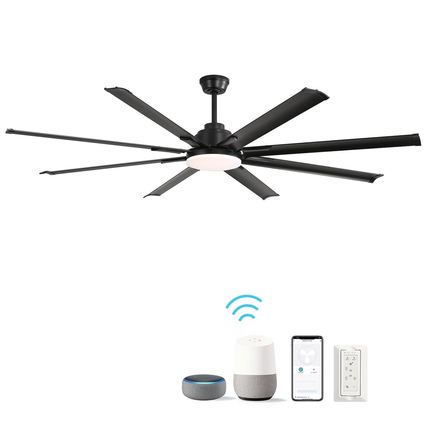 Household Appliances 72 Inch Modern Large Design Ceiling Fans With Smart Remote Control 6 Wind Speed DC Motor Black for Living Room