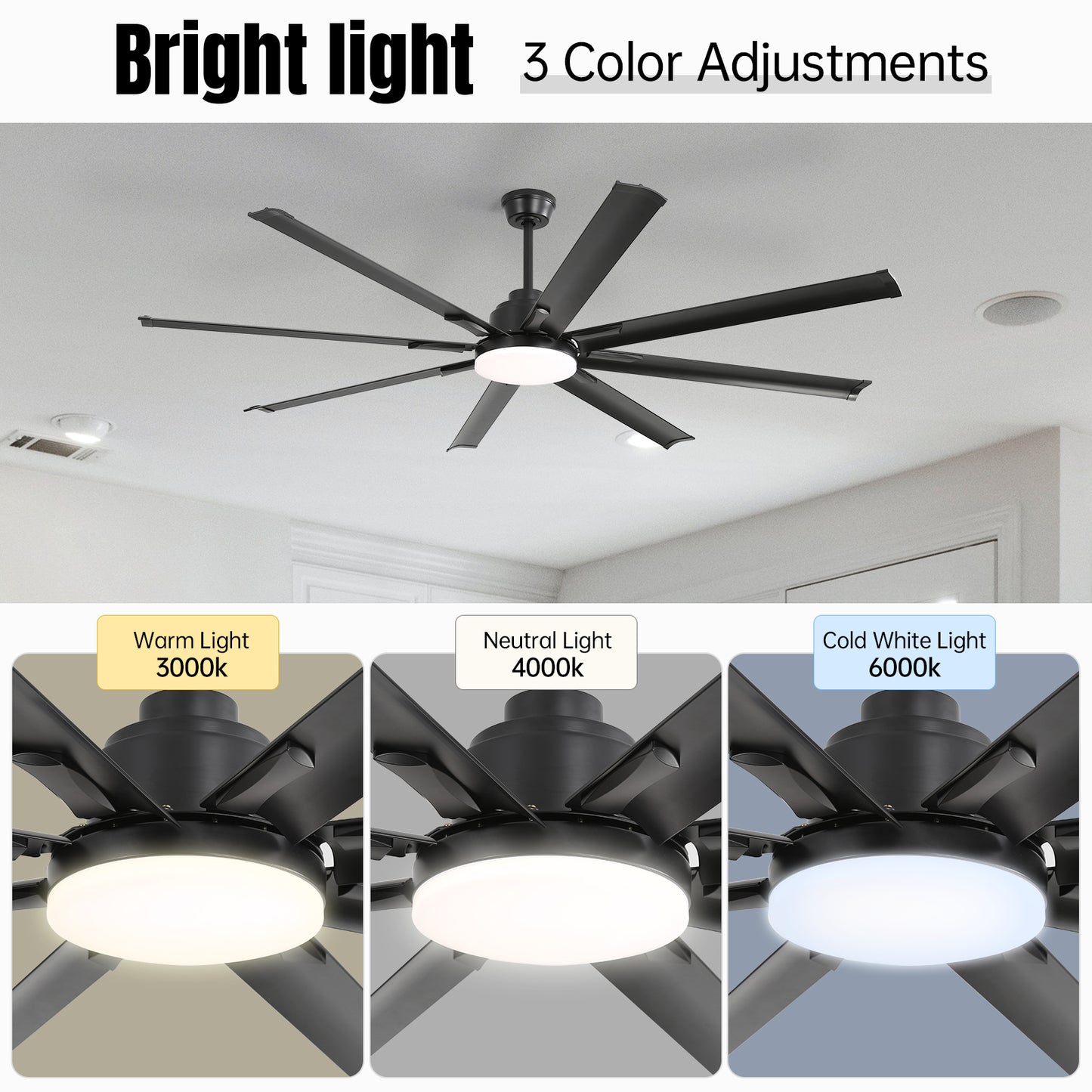 Household Appliances 72 Inch Modern Large Design Ceiling Fans With Smart Remote Control 6 Wind Speed DC Motor Black for Living Room