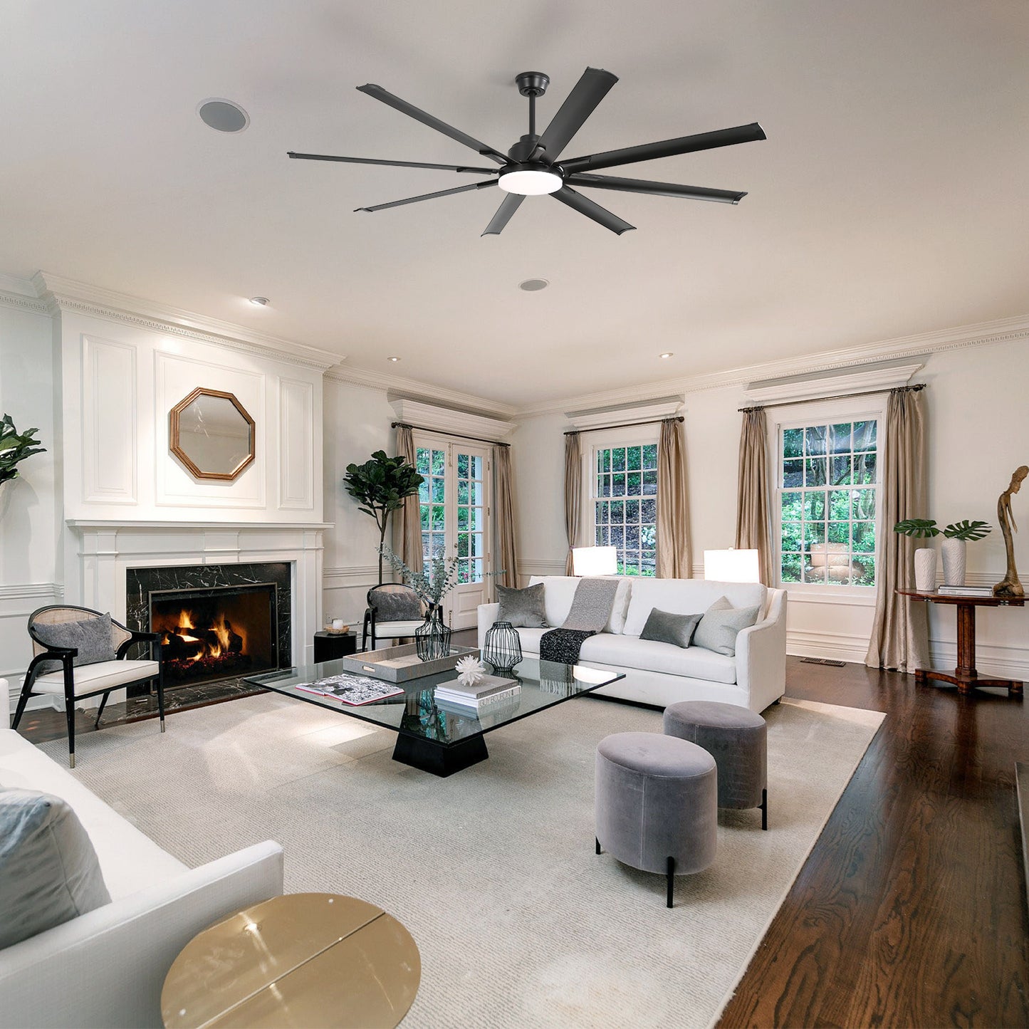 Household Appliances 72 Inch Modern Large Design Ceiling Fans With Smart Remote Control 6 Wind Speed DC Motor Black for Living Room