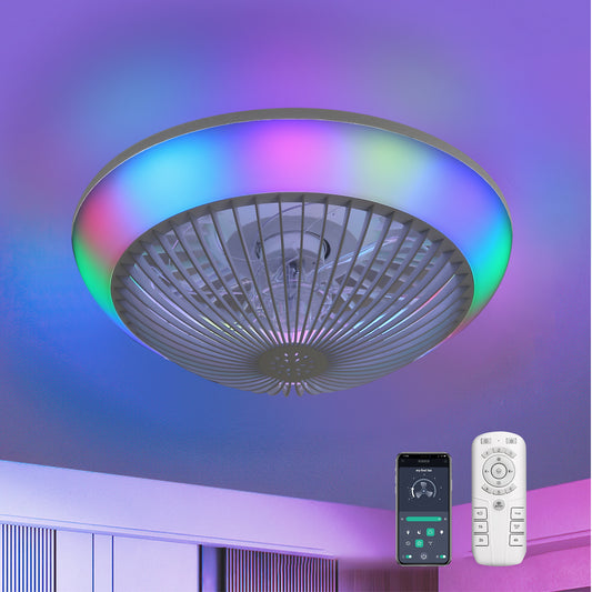 Household Appliances 15 Inch RGB Dimmable Led Enclosed Ceiling Fan with Light Modern Bladeless 6 Speed Remote Control for Bedroom Kids Room Party