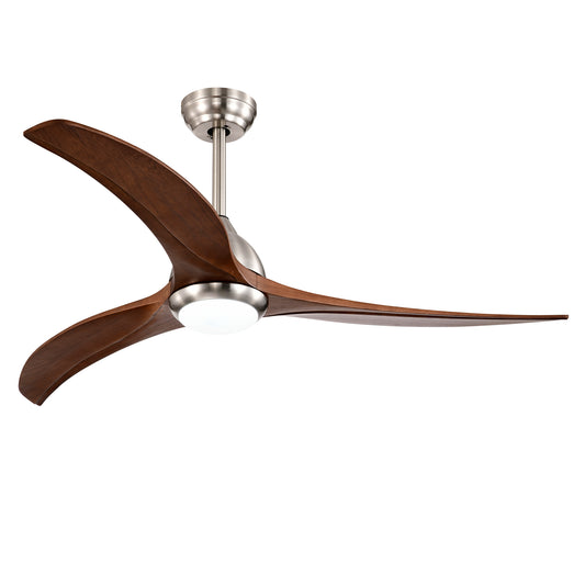 Household Appliances 52" Solid Wood Blades Ceiling Fan With Light with Remote Control, Noiseless Reversible Motor, 6 Speed ,3 Color , for Patio Living Room, Bedroom, Indoor.(Stain nickel + Walnut )
