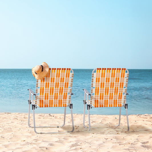 Outdoor, Recreational and SportsSet of 2 Webbed Folding Beach Chairs, Outdoor Patio Lawn Foldable Chairs for Camping Fishing Yard Poolside BBQ, Orange & White