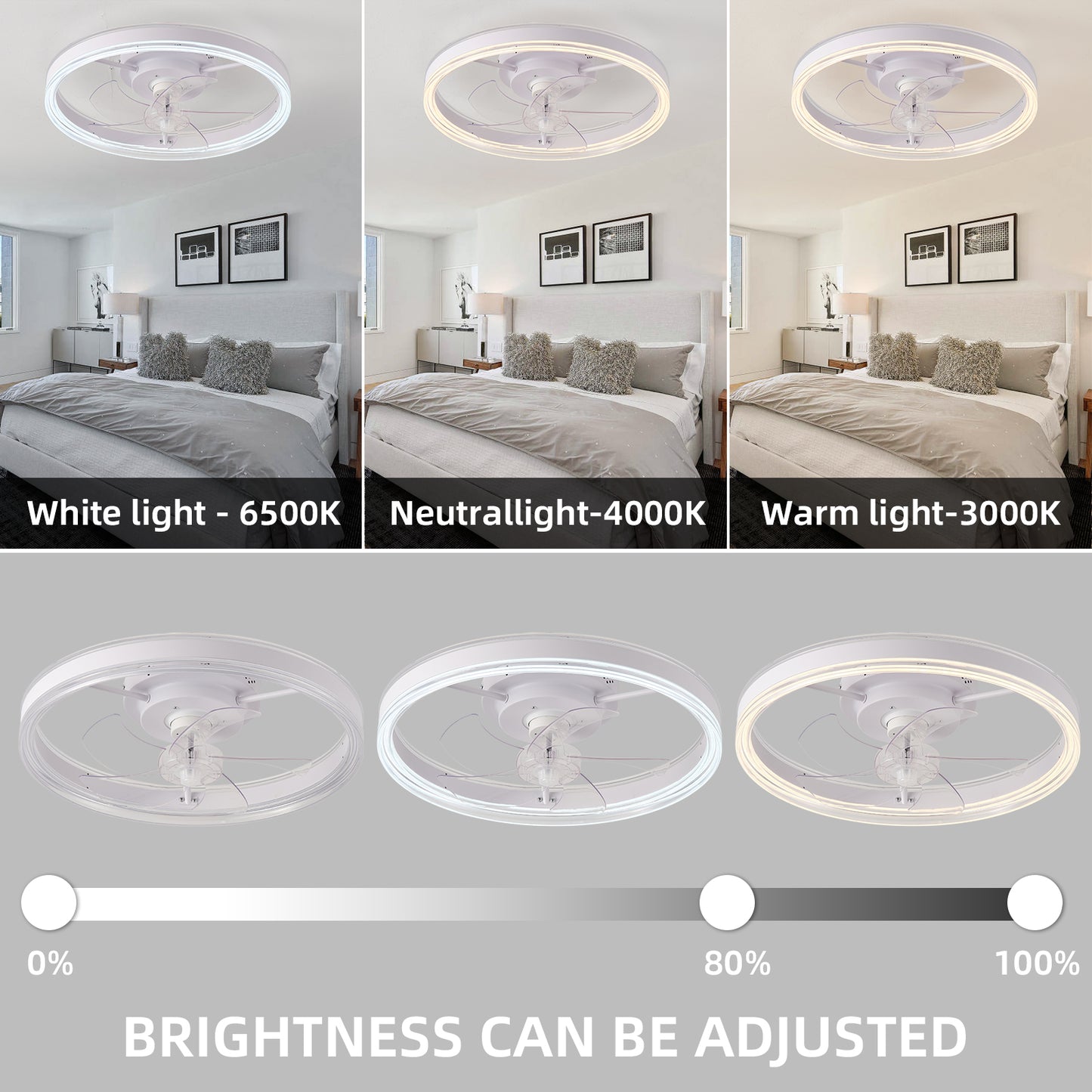 Household Appliances 19.7 inches fan light RGB color lights three color temperature 6-speed adjustable wind power positive and negative rotation