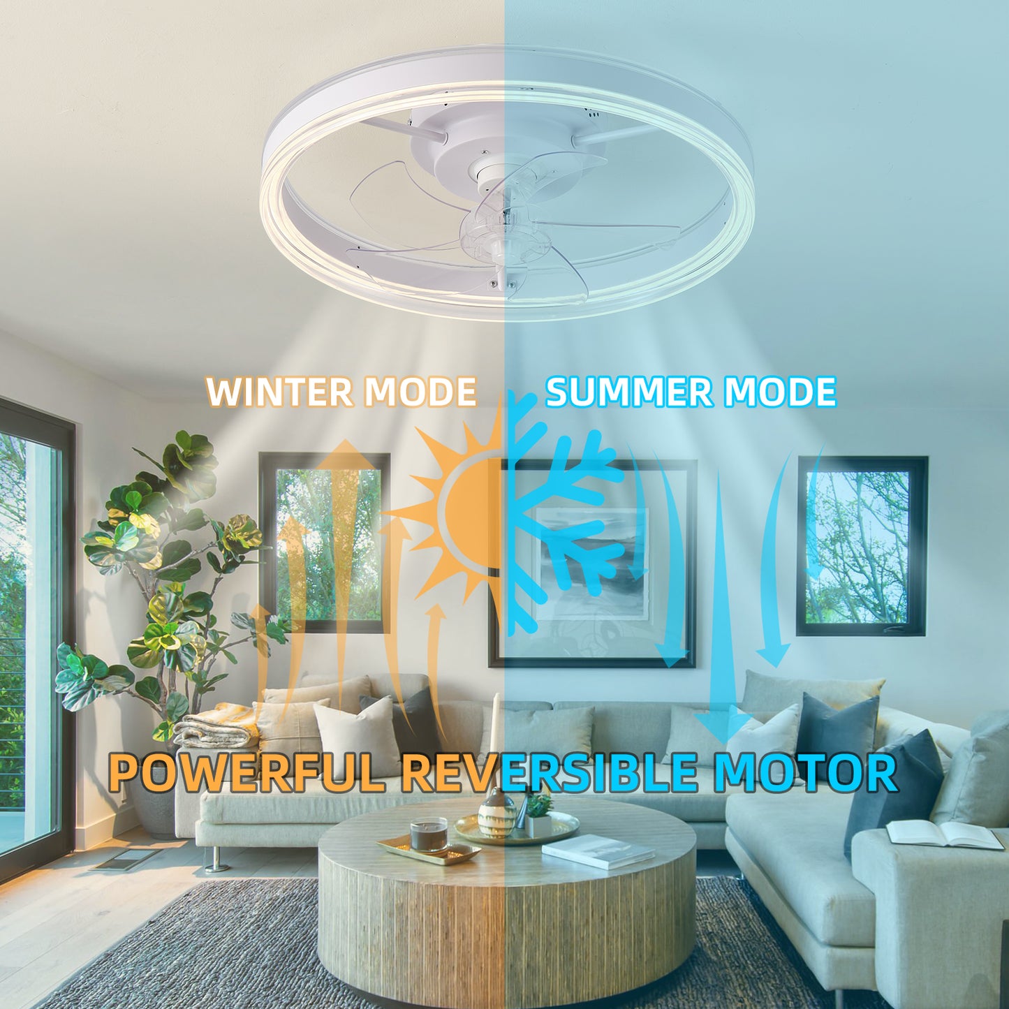 Household Appliances 19.7 inches fan light RGB color lights three color temperature 6-speed adjustable wind power positive and negative rotation