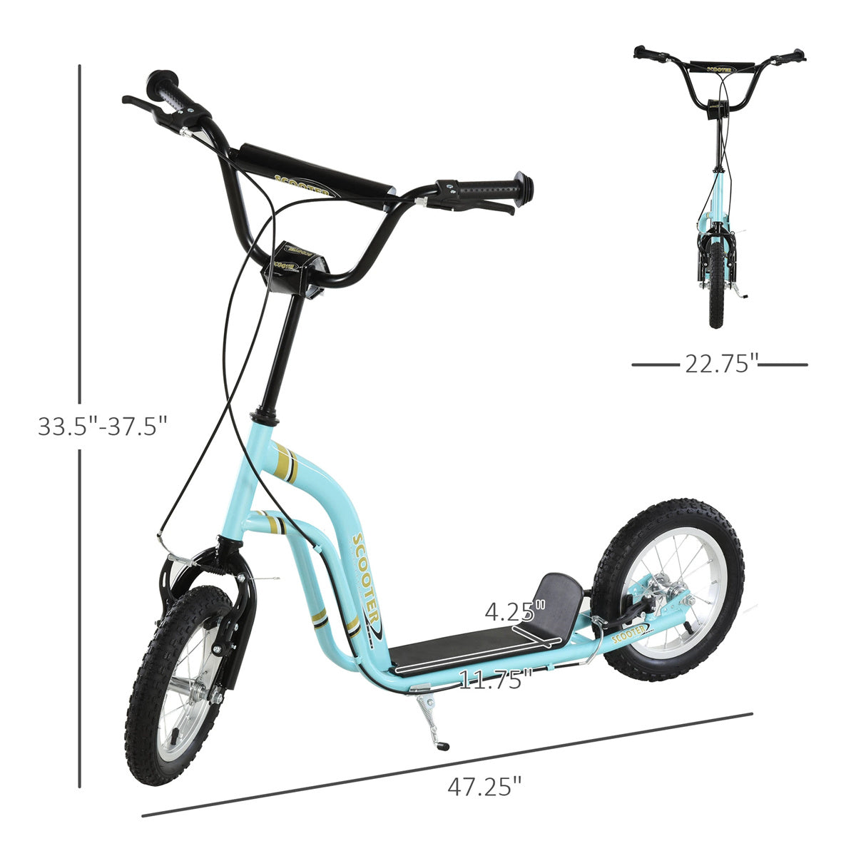Ride and Slide 12-inch children's scooter with adjustable height. -  Blue