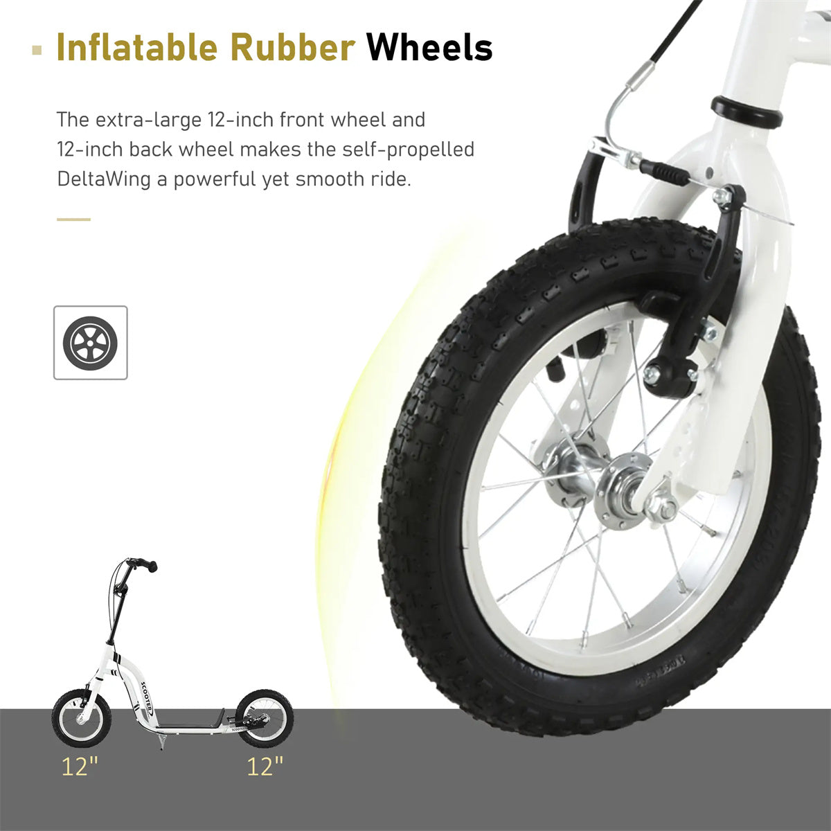 Ride and Slide 12-inch children's scooter with adjustable height. -  White