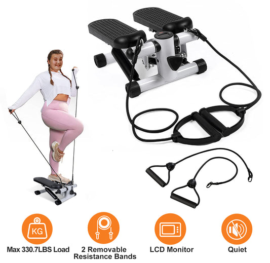 Outdoor, Recreational and Sports Steppers for Exercise, Mini Stair Stepper with Resistance Bands at Home Workout Equipment with 330.7LBS Loading Capacity, Hydraulic Fitness Stepper with LCD Monitor