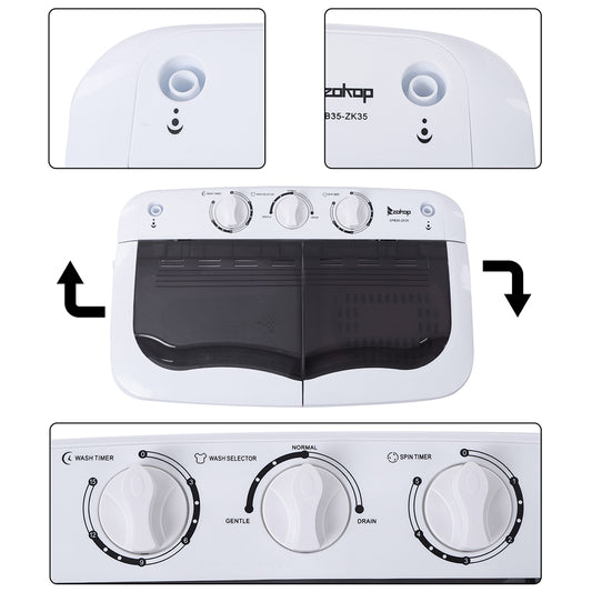Household Appliances Compact Twin Tub with Built-in Drain Pump XPB35-188S 14.3(7.7 6.6)lbs Semi-automatic Gray Cover Washing Machine