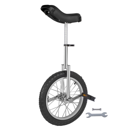Ride and Slide Height Adjustable Unicycle, 16 Inch Wheel Monocycle for Balance Exercise, Easy Assembly Singe Wheel Cycle for Circus Performance, Outdoor Fitness (Silver)