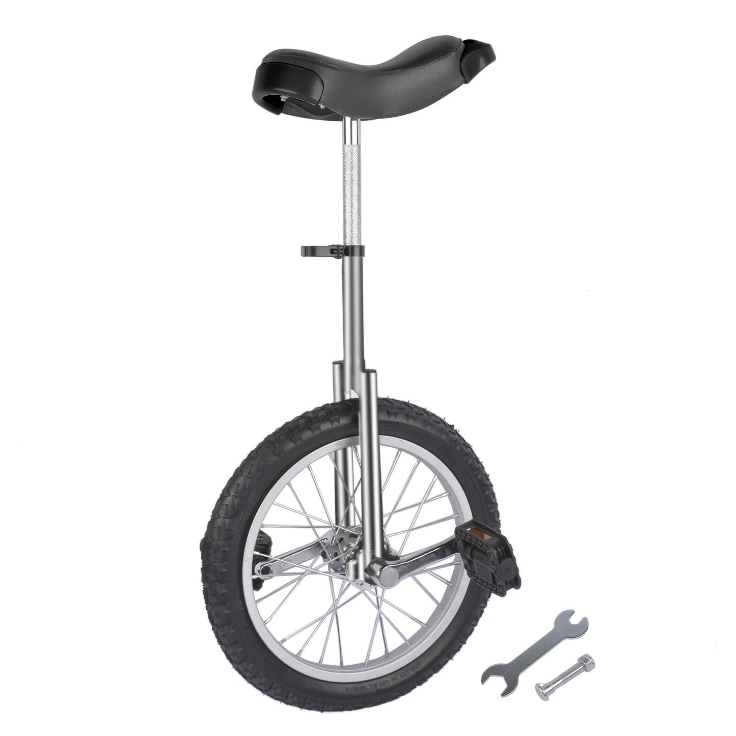 Ride and Slide Height Adjustable Unicycle, 16 Inch Wheel Monocycle for Balance Exercise, Easy Assembly Singe Wheel Cycle for Circus Performance, Outdoor Fitness (Silver)