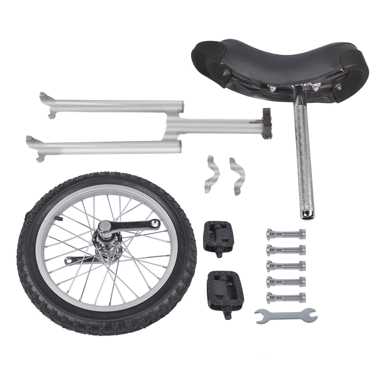 Ride and Slide Height Adjustable Unicycle, 16 Inch Wheel Monocycle for Balance Exercise, Easy Assembly Singe Wheel Cycle for Circus Performance, Outdoor Fitness (Silver)