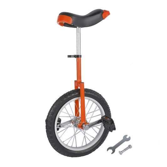 Ride and Slide Height Adjustable Unicycle, 16 Inch Wheel Monocycle for Balance Exercise, Easy Assembly Singe Wheel Cycle for Circus Performance, Outdoor Fitness (Orange)