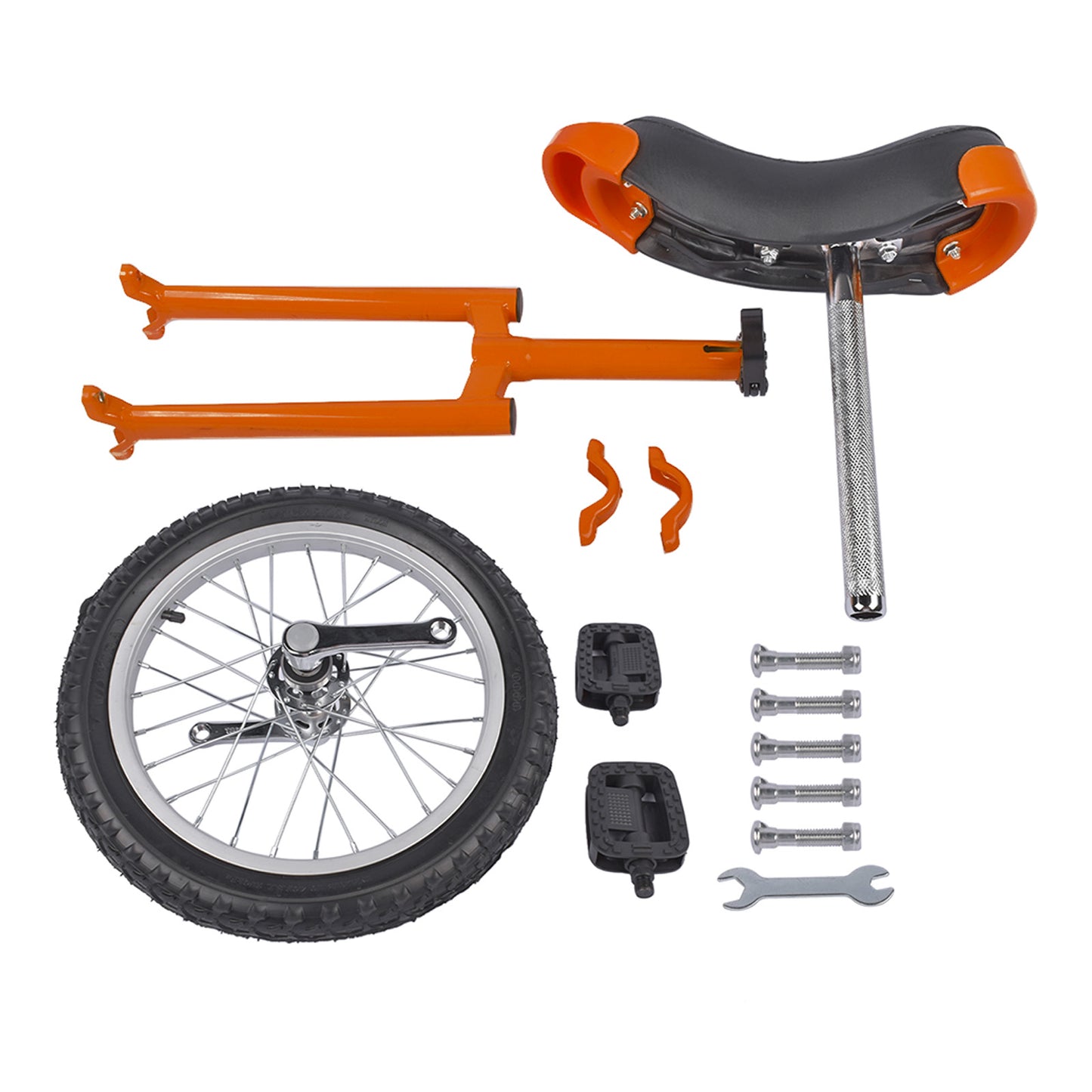 Ride and Slide Height Adjustable Unicycle, 16 Inch Wheel Monocycle for Balance Exercise, Easy Assembly Singe Wheel Cycle for Circus Performance, Outdoor Fitness (Orange)