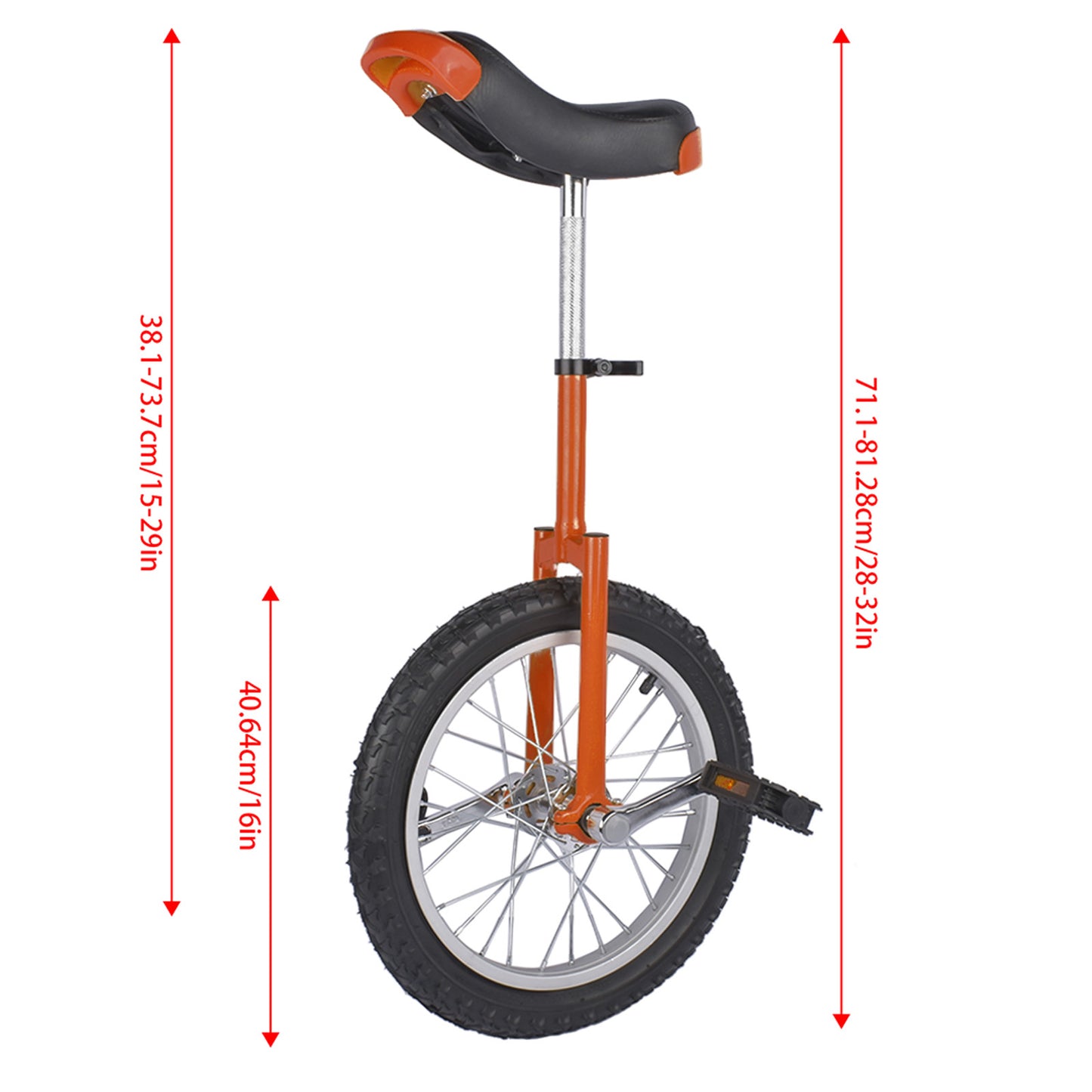 Ride and Slide Height Adjustable Unicycle, 16 Inch Wheel Monocycle for Balance Exercise, Easy Assembly Singe Wheel Cycle for Circus Performance, Outdoor Fitness (Orange)