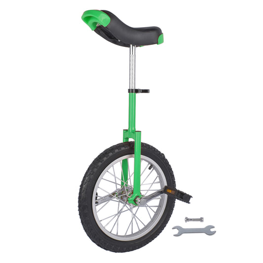 Ride and Slide Height Adjustable Unicycle, 16 Inch Wheel Monocycle for Balance Exercise, Easy Assembly Singe Wheel Cycle for Circus Performance, Outdoor Fitness (Green)
