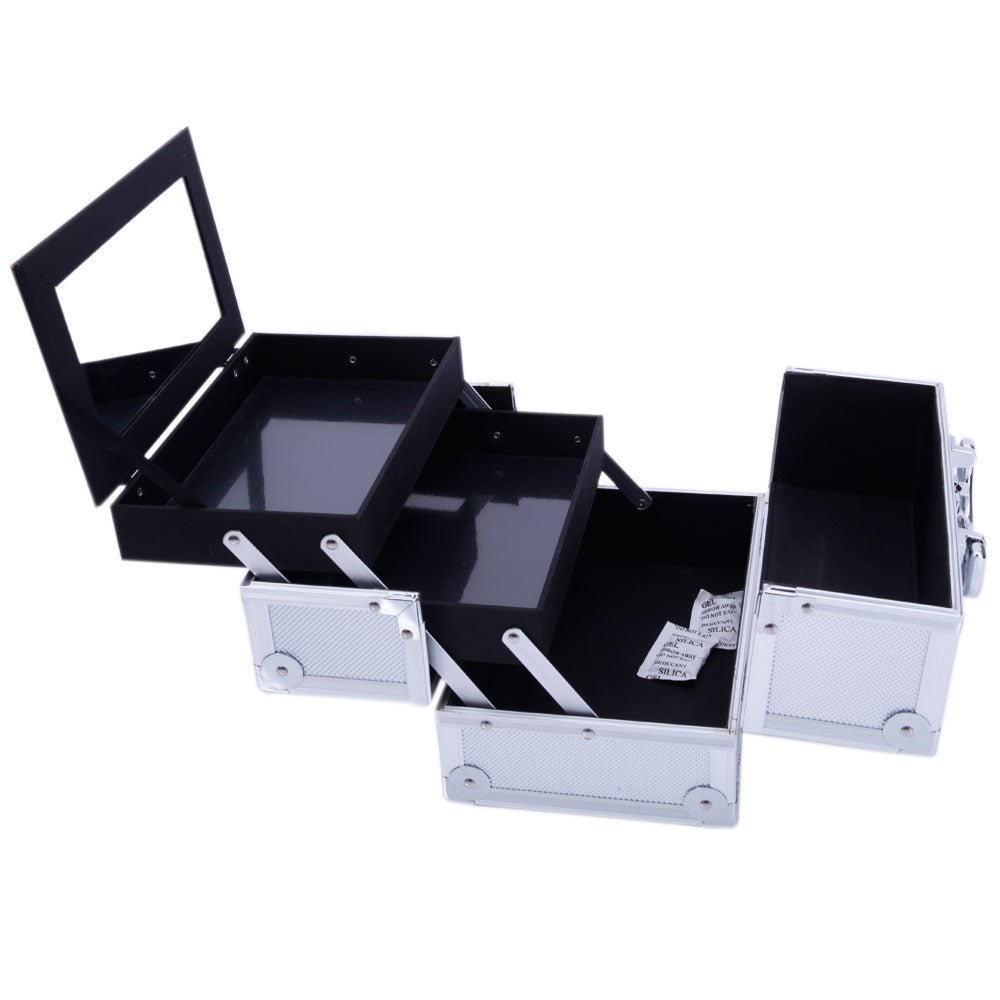 Cosmetics storage SM-2176 Aluminum Makeup Train Case Jewelry Box Cosmetic Organizer with Mirror 9"x6"x6" Silver【Local Goods】