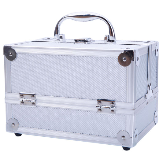 Cosmetics storage SM-2176 Aluminum Makeup Train Case Jewelry Box Cosmetic Organizer with Mirror 9"x6"x6" Silver【Local Goods】