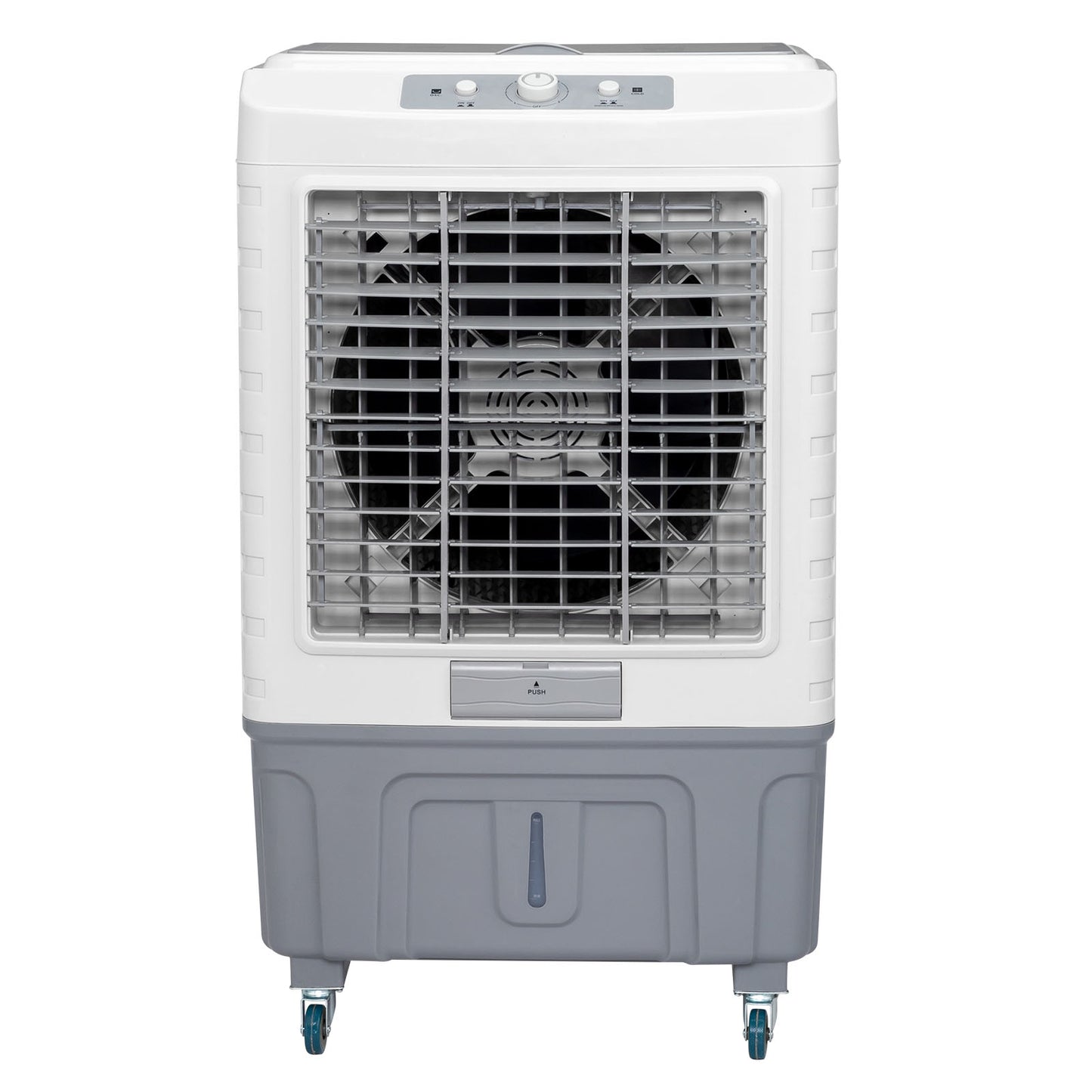 Household Appliances 3 in 1 Portable Evaporative Cooler,Indoor,Outdoor,4118CFM Personal Air Cooler,Mechanical control ,13.2 Gal Large Water Tank & Scroll Casters, 4 Ice Packs,White and gray
