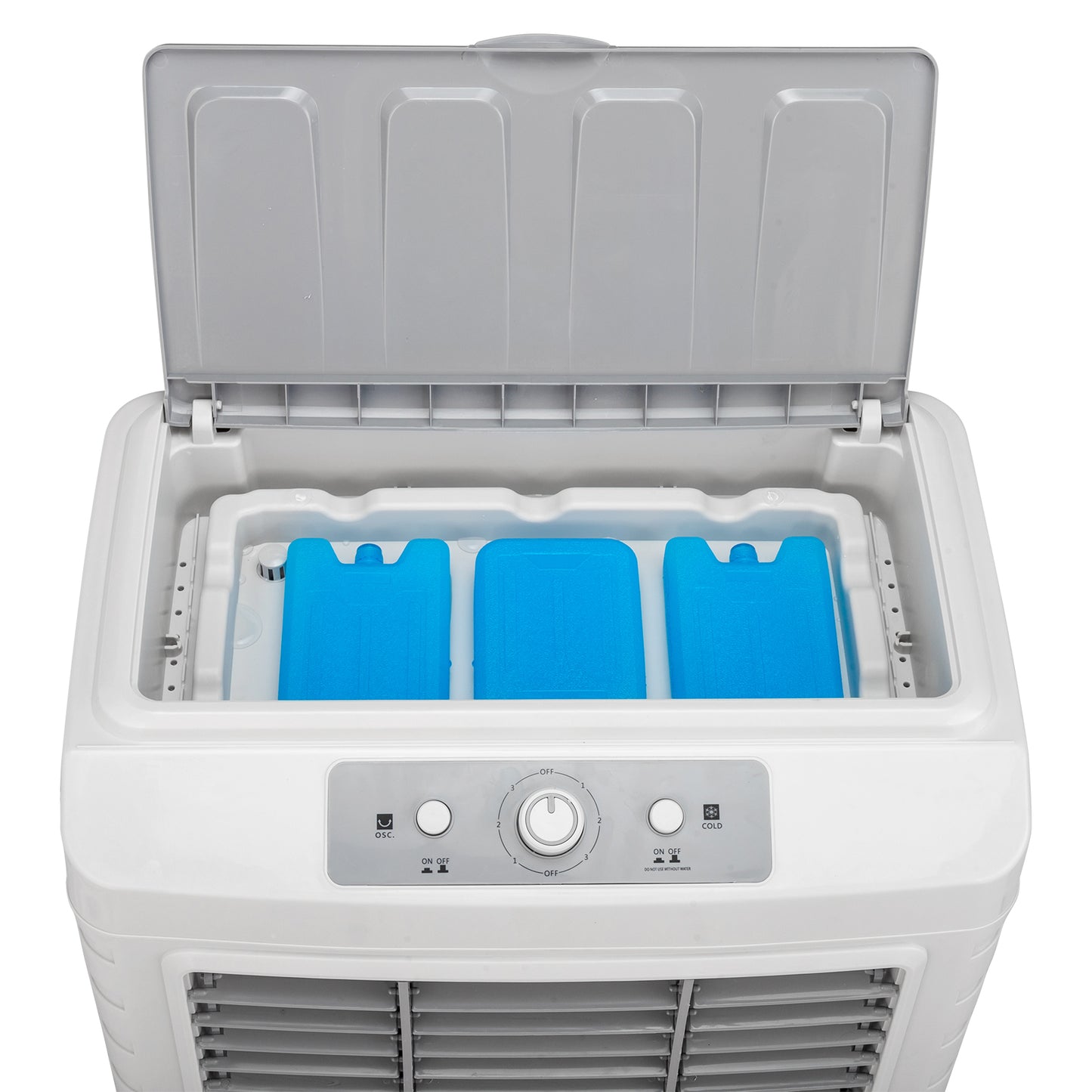 Household Appliances 3 in 1 Portable Evaporative Cooler,Indoor,Outdoor,4118CFM Personal Air Cooler,Mechanical control ,13.2 Gal Large Water Tank & Scroll Casters, 4 Ice Packs,White and gray