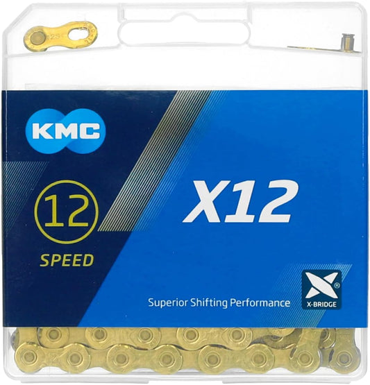 Outdoor, Recreational and Sports KMC X12 Chain 12-Speed, Glod, Mountain Bike/Road/Gravel 12 Speed Chain: Shimano, SRAM, Campagnolo Compatible. 126 Links, Missing Link Included