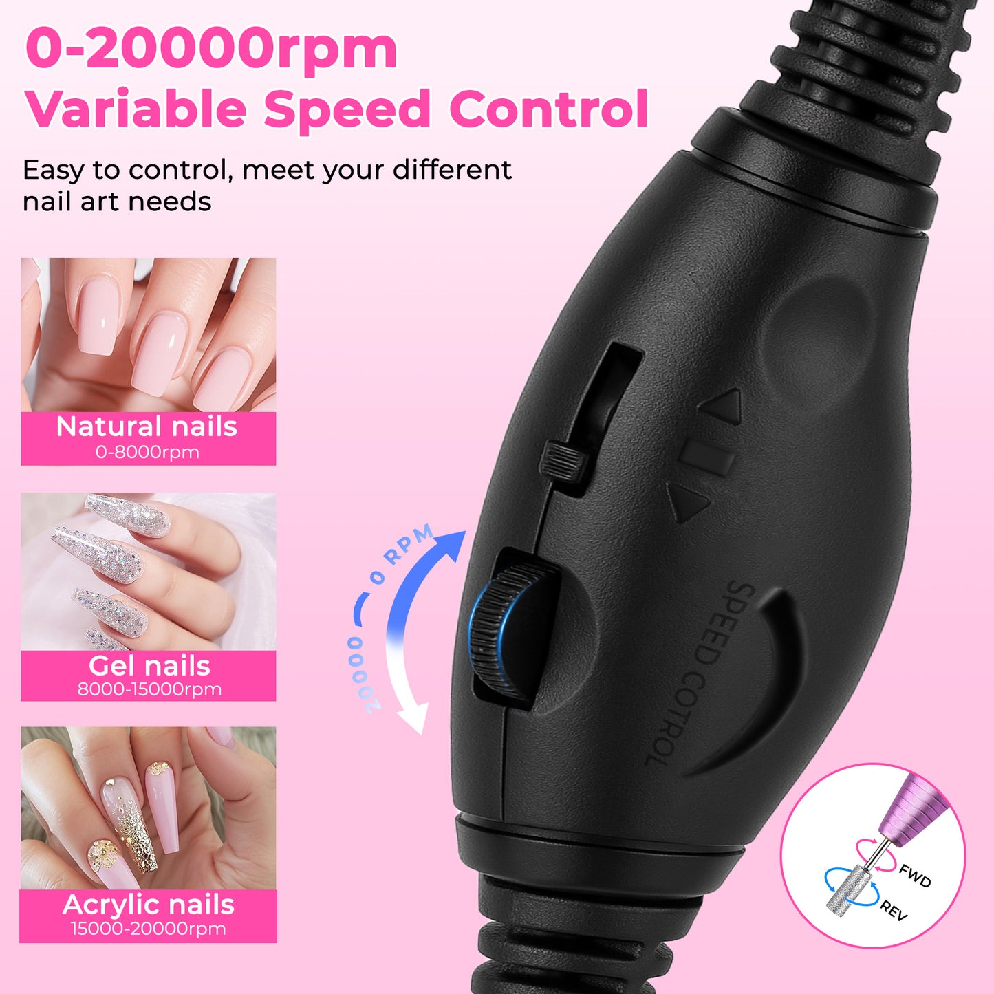 Health & Beauty Portable Electric Nail Drill, Professional Nail File Kit for Acrylic, Gel Nails, Manicure Pedicure with Nail Drill Bits Sanding Bands Rose gold