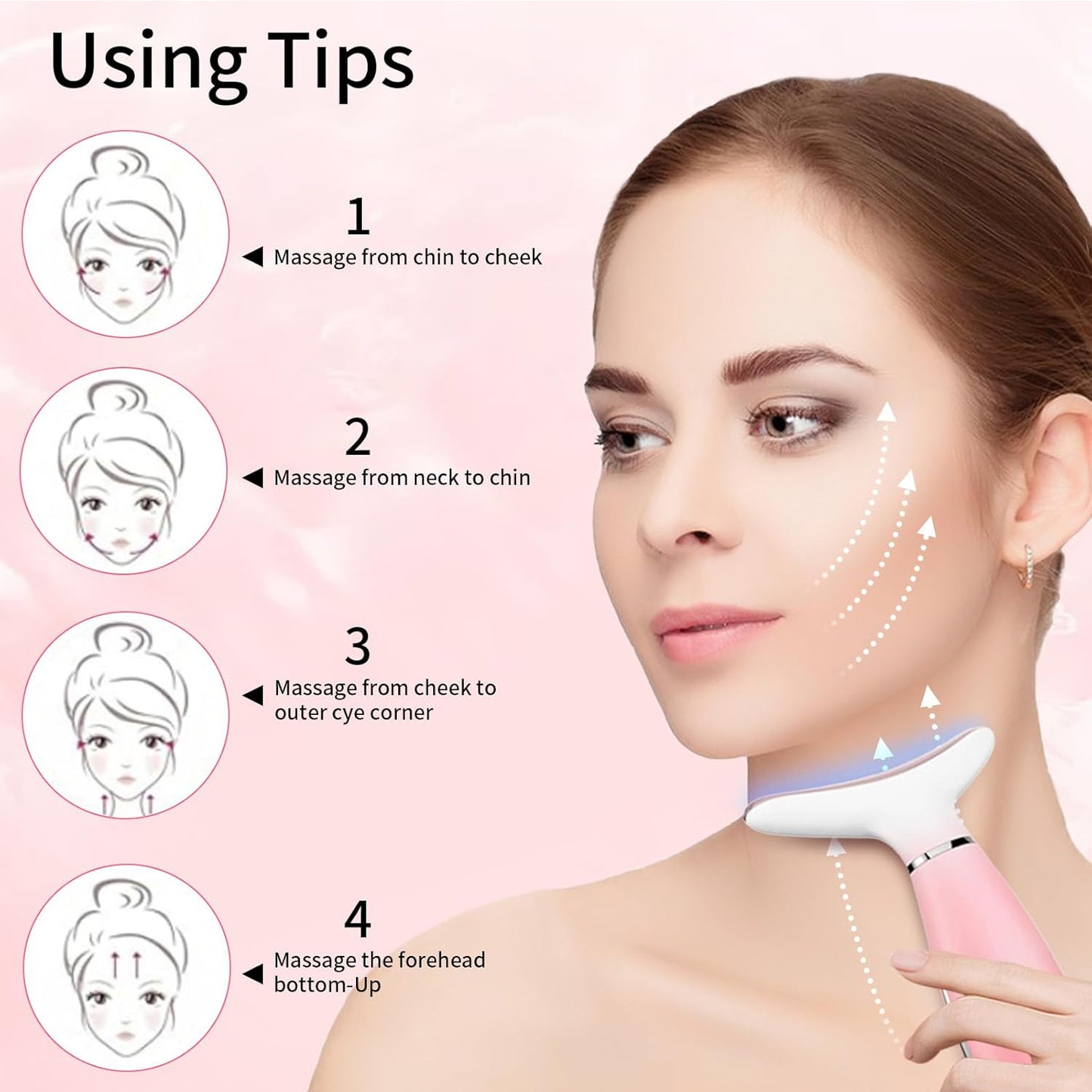 Health & Beauty Neck Face Massager, Skin Care Face Massage Tool, 3-in-1 Facial Massager, Face Sculpting Tool with Thermals, Vibration (Pink)