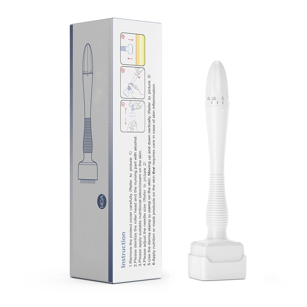 Health & Beauty Microneedles Derma Roller - Microneedling Stamp 0.25 mm, Micro Needle Skin Care Tool for Men and Women Home Use - White