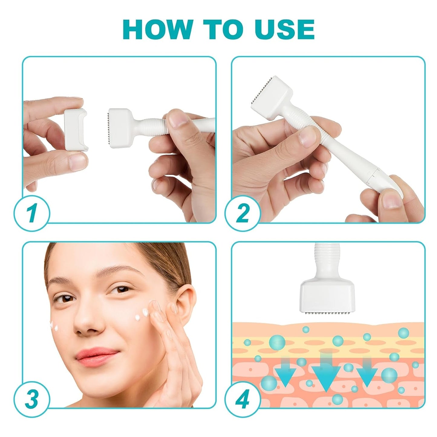 Health & Beauty Microneedles Derma Roller - Microneedling Stamp 0.25 mm, Micro Needle Skin Care Tool for Men and Women Home Use - White