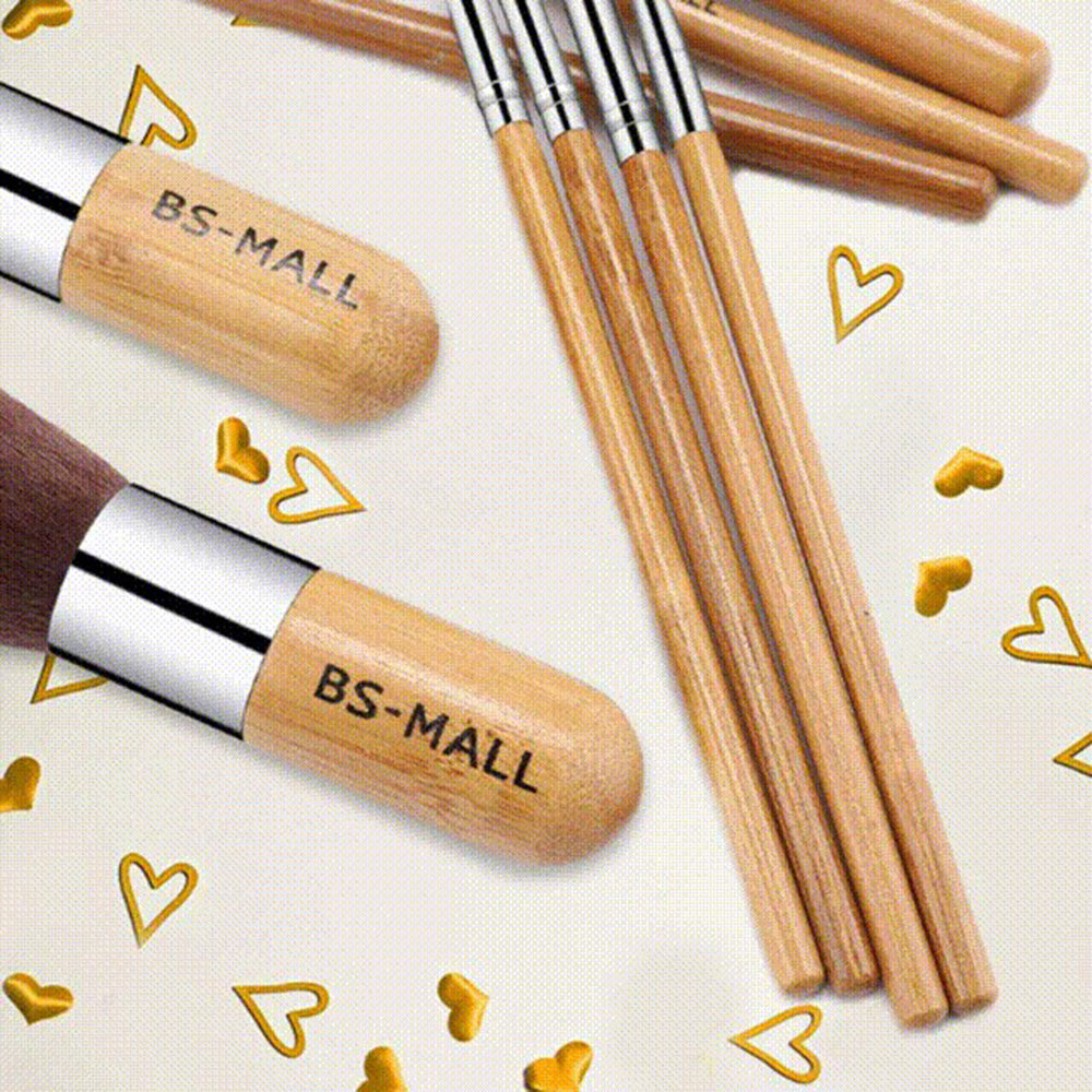 Health & Beauty 11Pcs Bamboo Makeup Brush Set, Synthetic Kabuki Makeup Brush Set with Storage Bag and Makeup Sponge(USPS shipment)