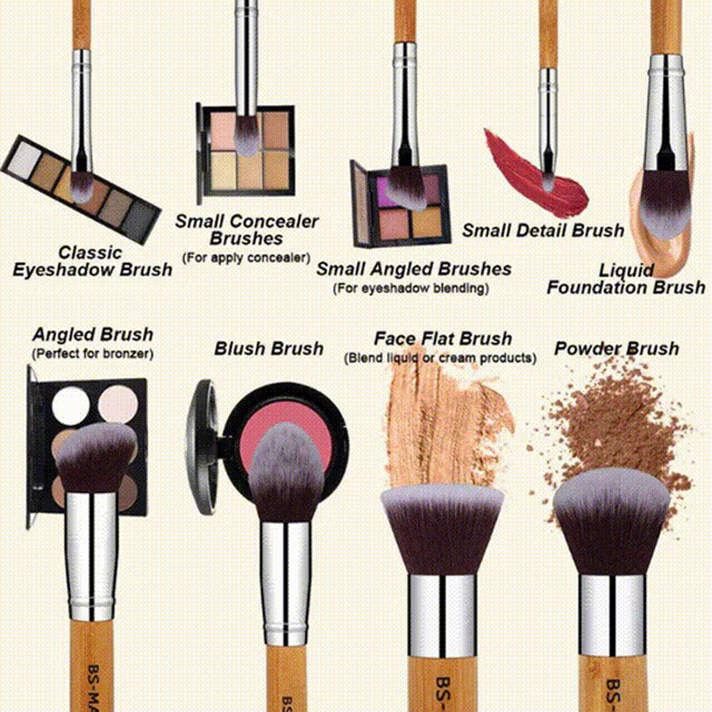 Health & Beauty 11Pcs Bamboo Makeup Brush Set, Synthetic Kabuki Makeup Brush Set with Storage Bag and Makeup Sponge(USPS shipment)