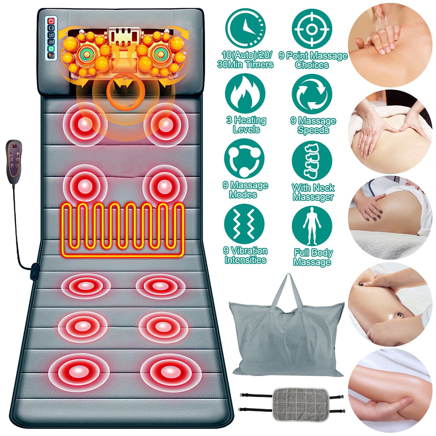 Health & Beauty Full Body Massage Mat with Heat 10 Neck Shiatsu Kneading Massage Heads, Multifunctional Electric Heated Massage Chair Back Pad for Back Lumbar Leg Pain Relief（No shipments on weekends）