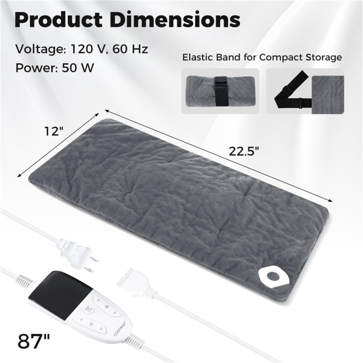 Health & Beauty Gray Electric  heated pad is equipped with 2 small massagers interior
