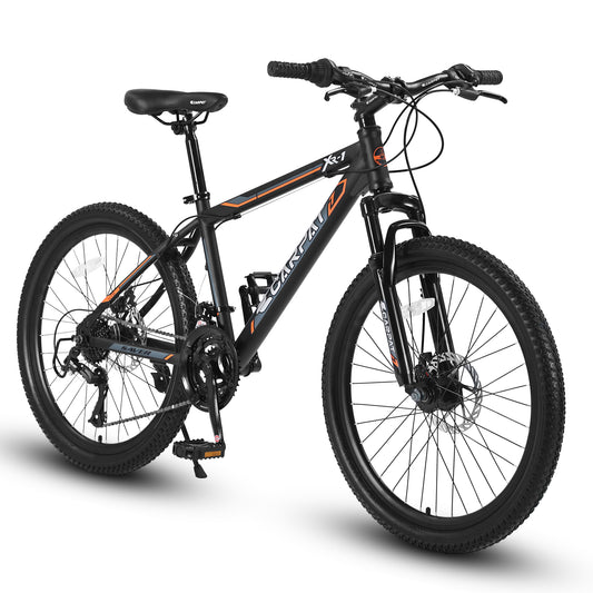 Ride and Slide 24 Inch Mountain Bike Boys Girls, Steel  Frame, Shimano 21 Speed Mountain Bicycle with Daul Disc Brakes and Front Suspension MTB
