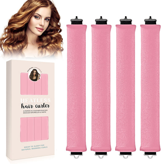 Health & Beauty Overnight Heatless Hair Curler, Heatless Curls Satin Flexi Rods with Hook, Versatile Curling Tool for All Hair Types - Pink