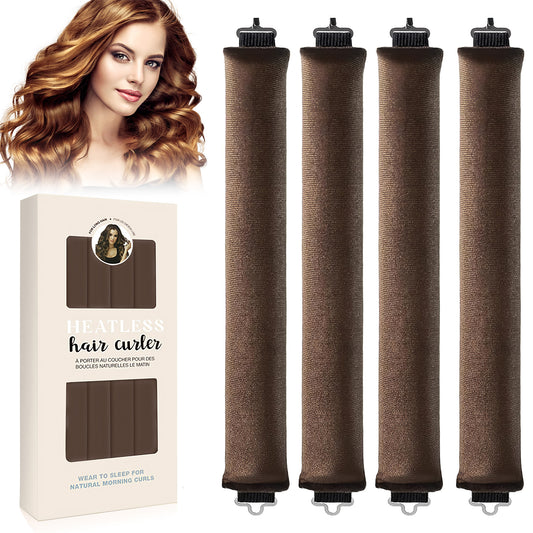 Health & Beauty Overnight Heatless Hair Curler, Heatless Curls Satin Flexi Rods with Hook, Versatile Curling Tool for All Hair Types - Brown