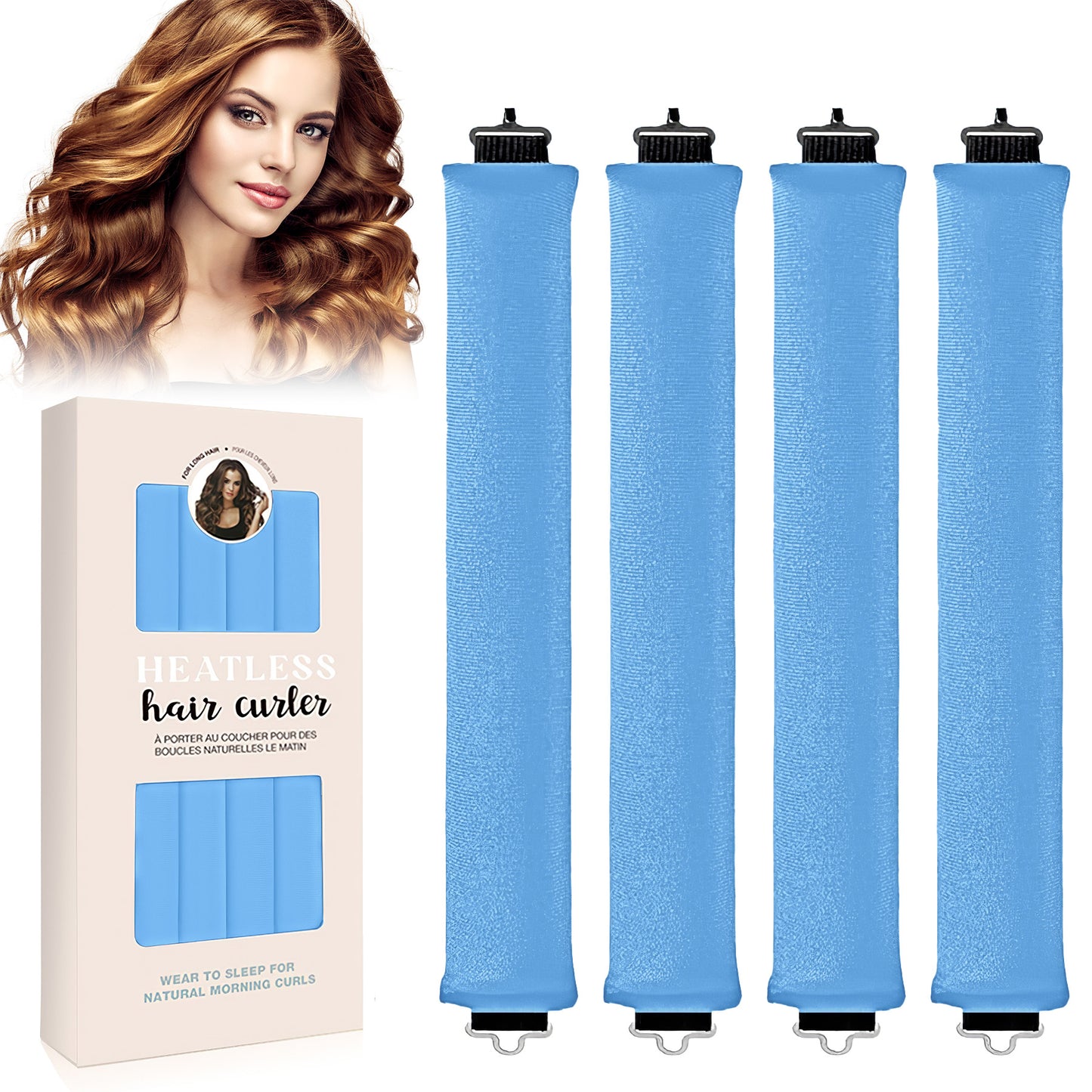 Health & Beauty Overnight Heatless Hair Curler, Heatless Curls Satin Flexi Rods with Hook, Versatile Curling Tool for All Hair Types - Blue