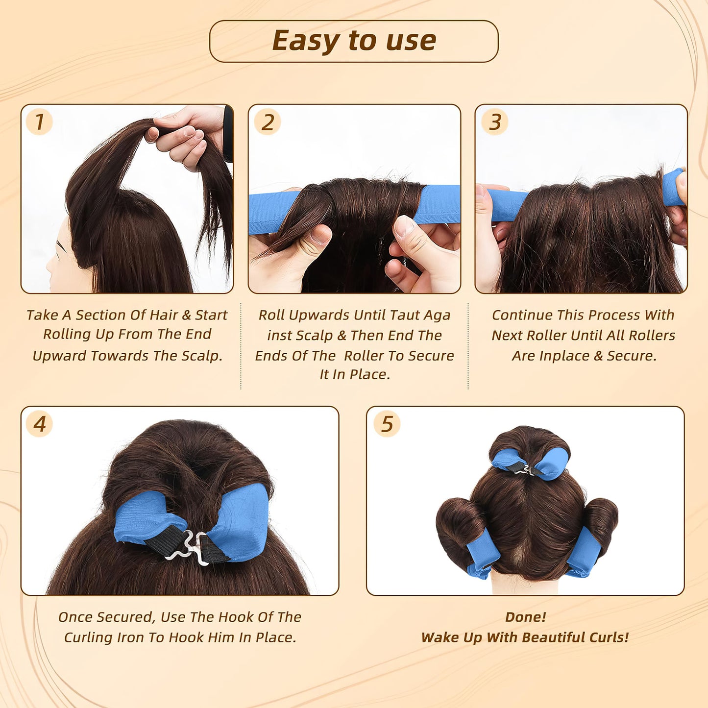 Health & Beauty Overnight Heatless Hair Curler, Heatless Curls Satin Flexi Rods with Hook, Versatile Curling Tool for All Hair Types - Blue
