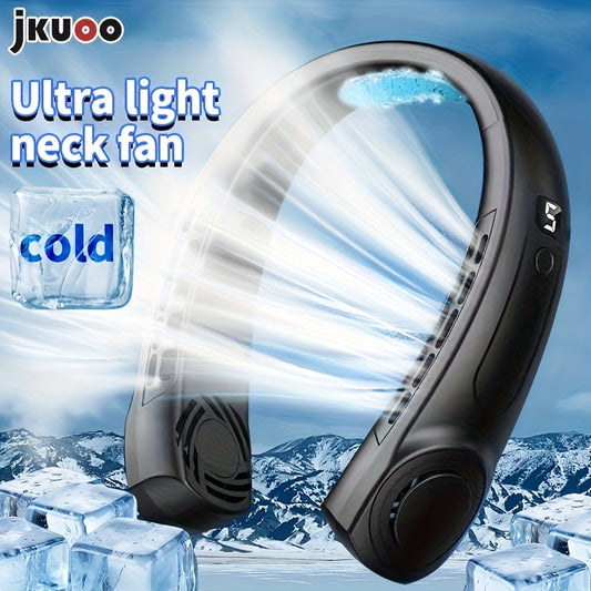 Outdoor, Recreational and Sports Summer Must-Have: JKWOO Portable Neck Fan - USB Rechargeable, Silent, 5 Speeds, LED Display