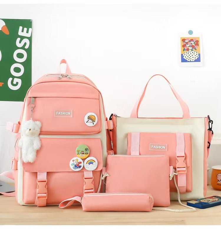 Four-piece portable backpack wholesale five-piece backpack printed LOGO Harajuku set student schoolbag