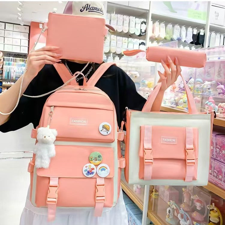 Four-piece portable backpack wholesale five-piece backpack printed LOGO Harajuku set student schoolbag