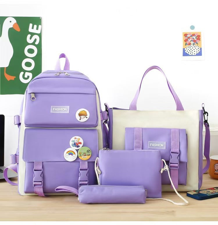 Four-piece portable backpack wholesale five-piece backpack printed LOGO Harajuku set student schoolbag