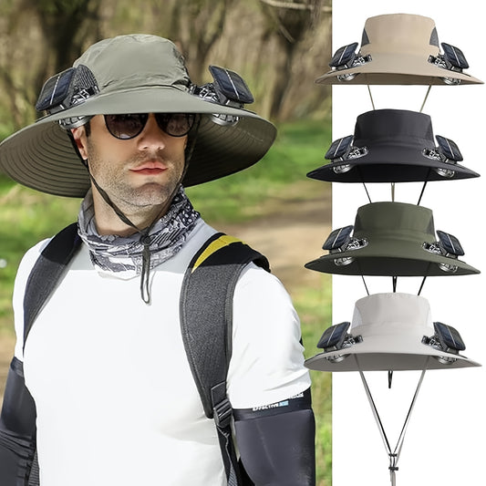 Outdoor, Recreational and Sports Sunshade Hat with Cooler, Novel & Practical Wide Outdoor Hat with 3 Speed Adjustable Solar Fan, Sun Bucket Hat for Men Women 50+, Bucket Fishing & Beach Hat with 2 Fan Built In
